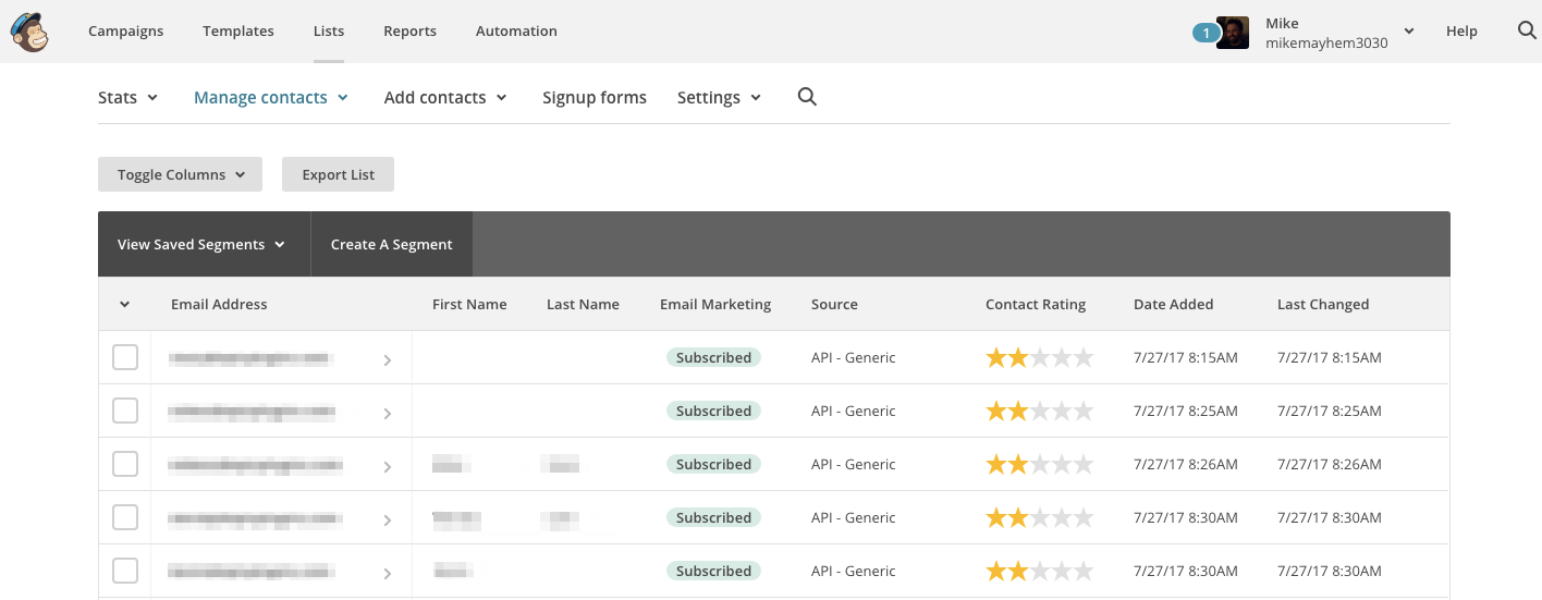Perfil CRM del cliente de Mailchimp