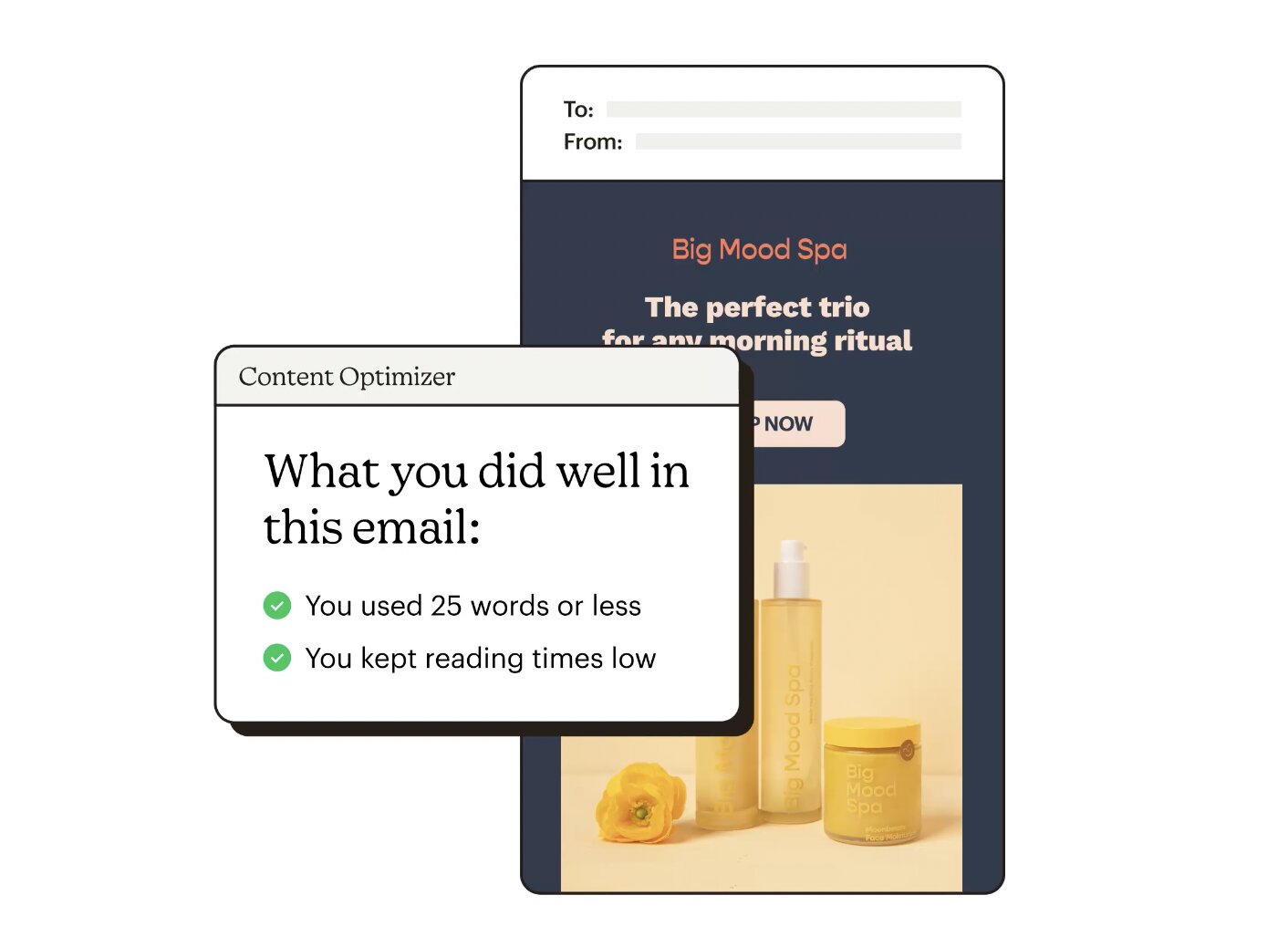 Esempio delle funzionalità dell'ottimizzatore di contenuti di Mailchimp