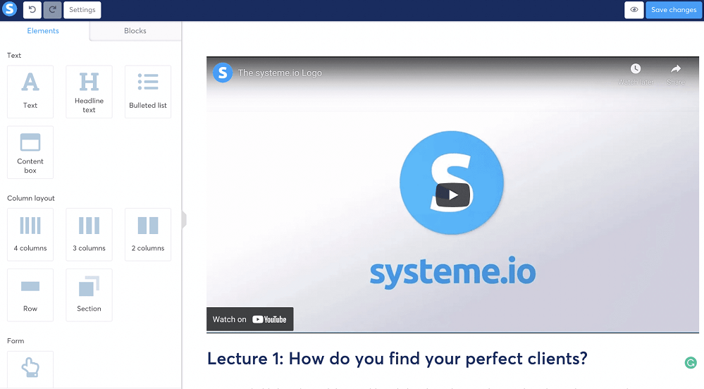 L'editor visuale dei corsi di systeme.io