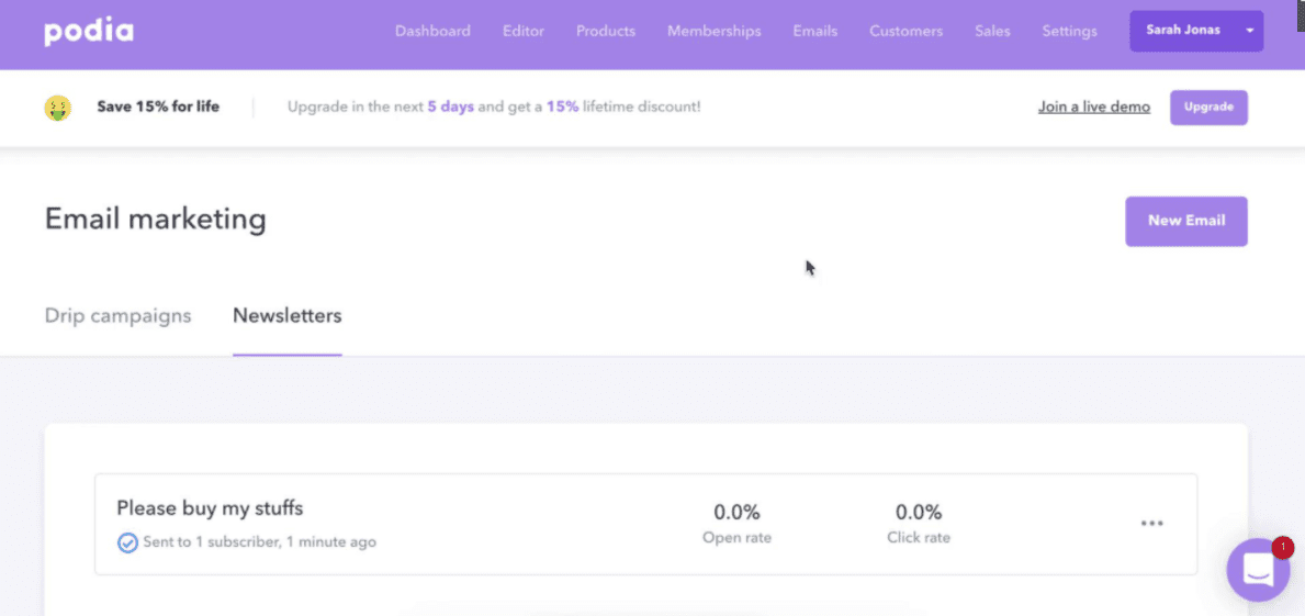 Email Marketing di Podia