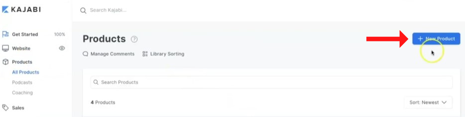 Página de productos de Kajabi