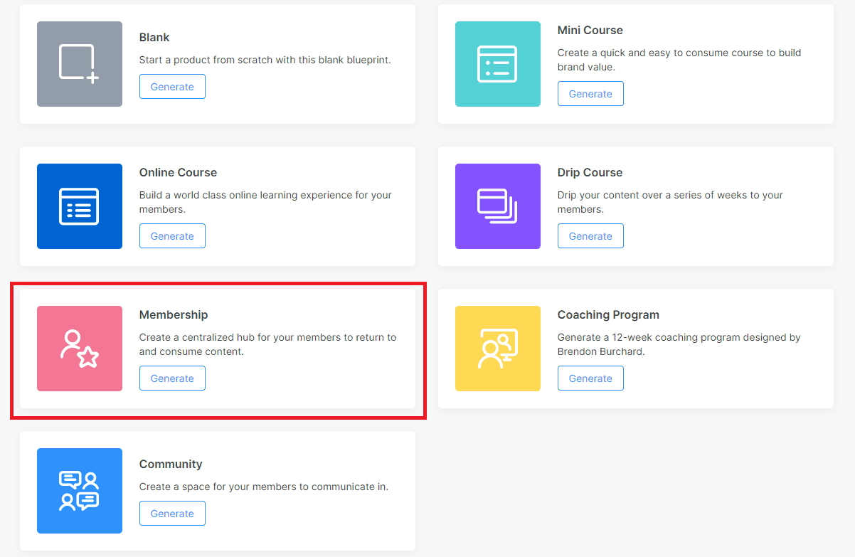 Página de nuevos productos de Kajabi 