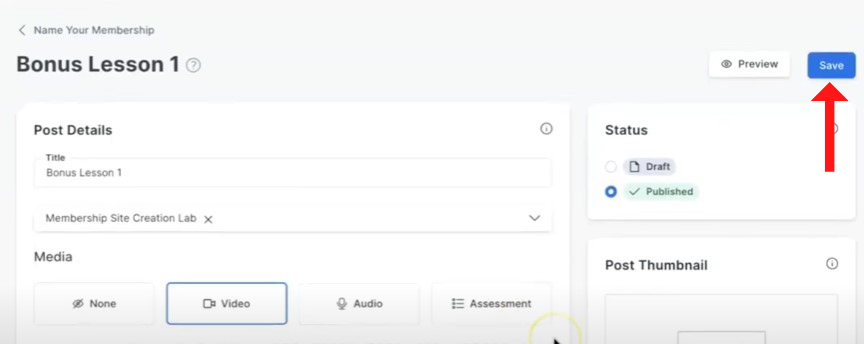 Página de lecciones de Kajabi