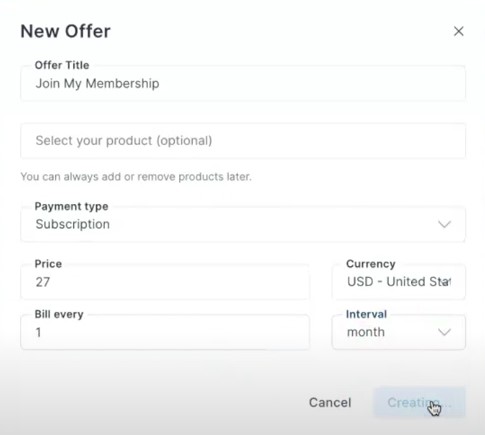 Nueva página de ofertas de Kajabi