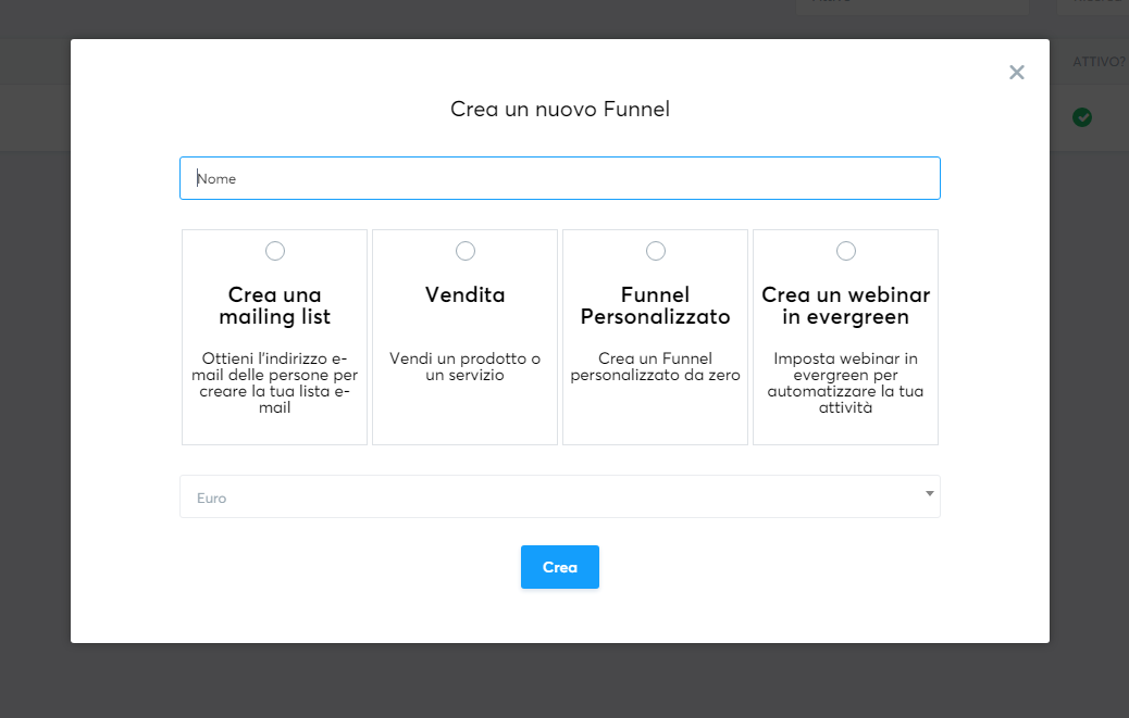 Dashboard del funnel di vendita di systeme.io