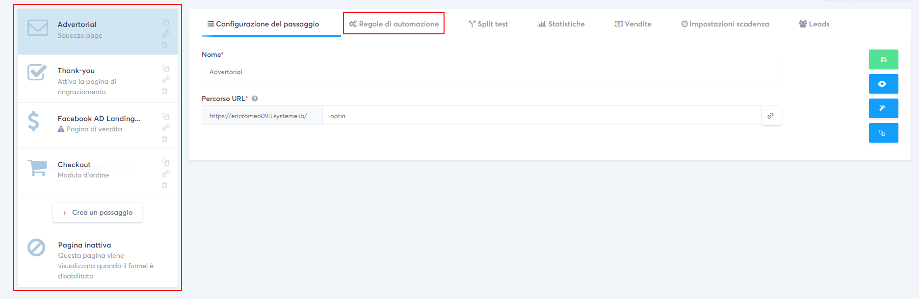 Il costruttore di landing page di systeme.io