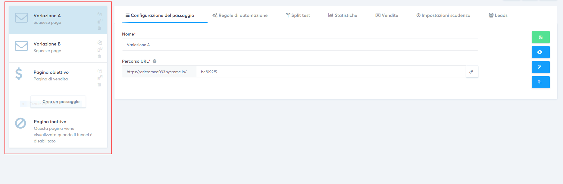 Il costruttore di landing page di systeme.io