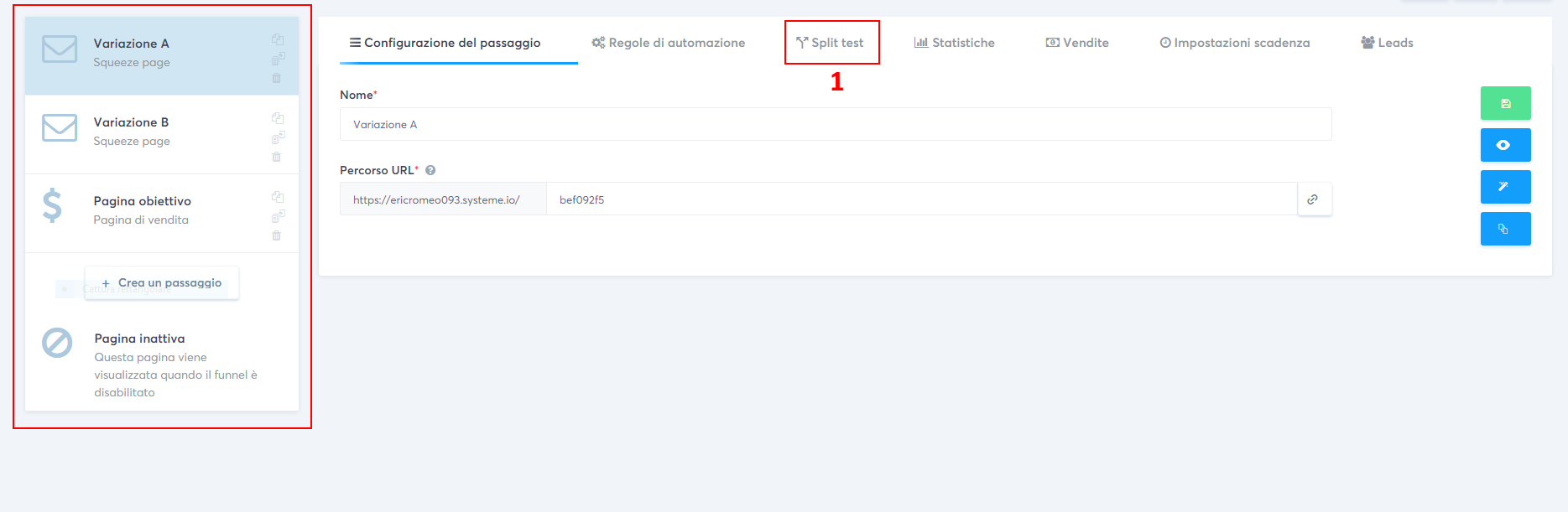 Il costruttore di landing page di systeme.io