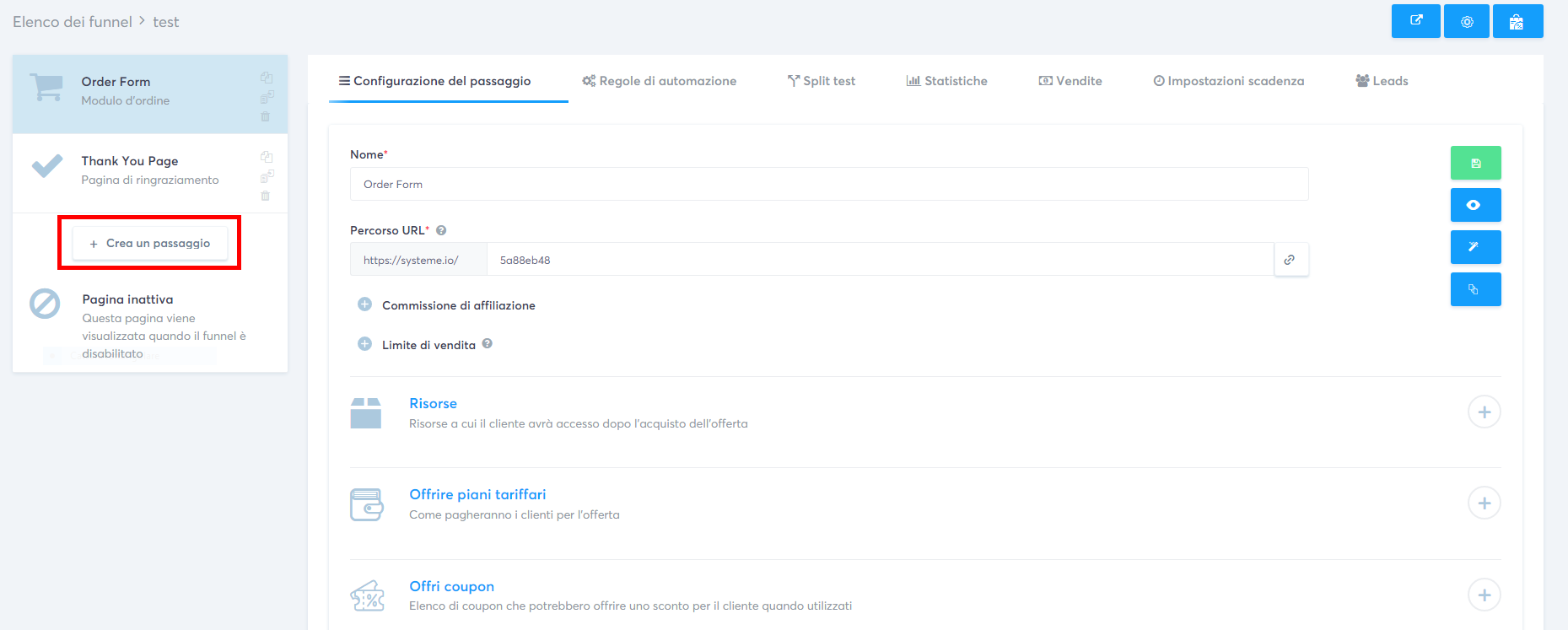 Creare un nuovo passaggio
