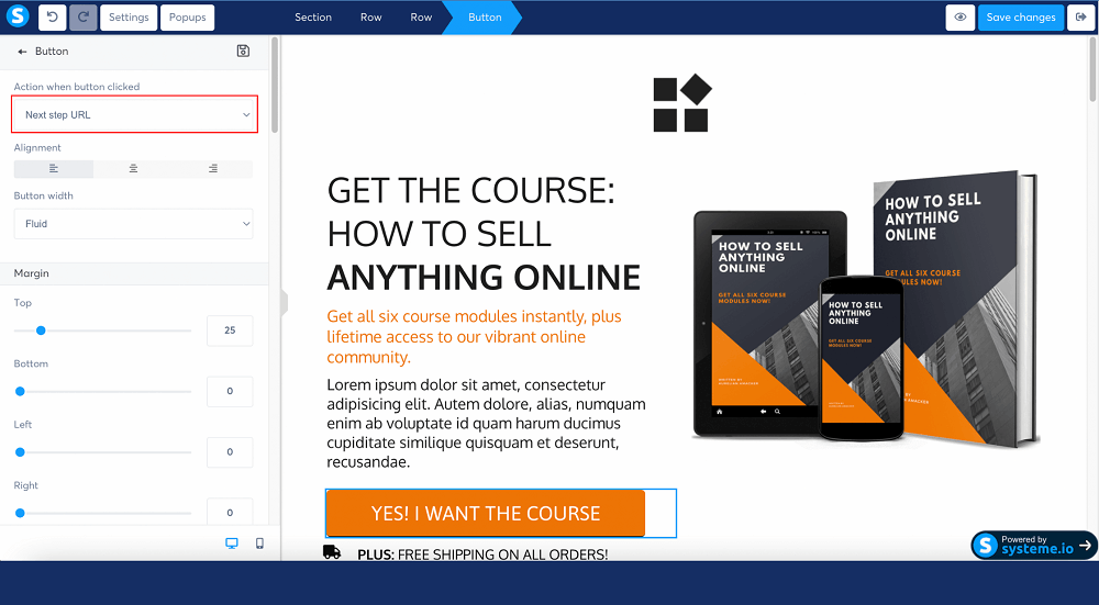 Configurazione del pulsante CTA