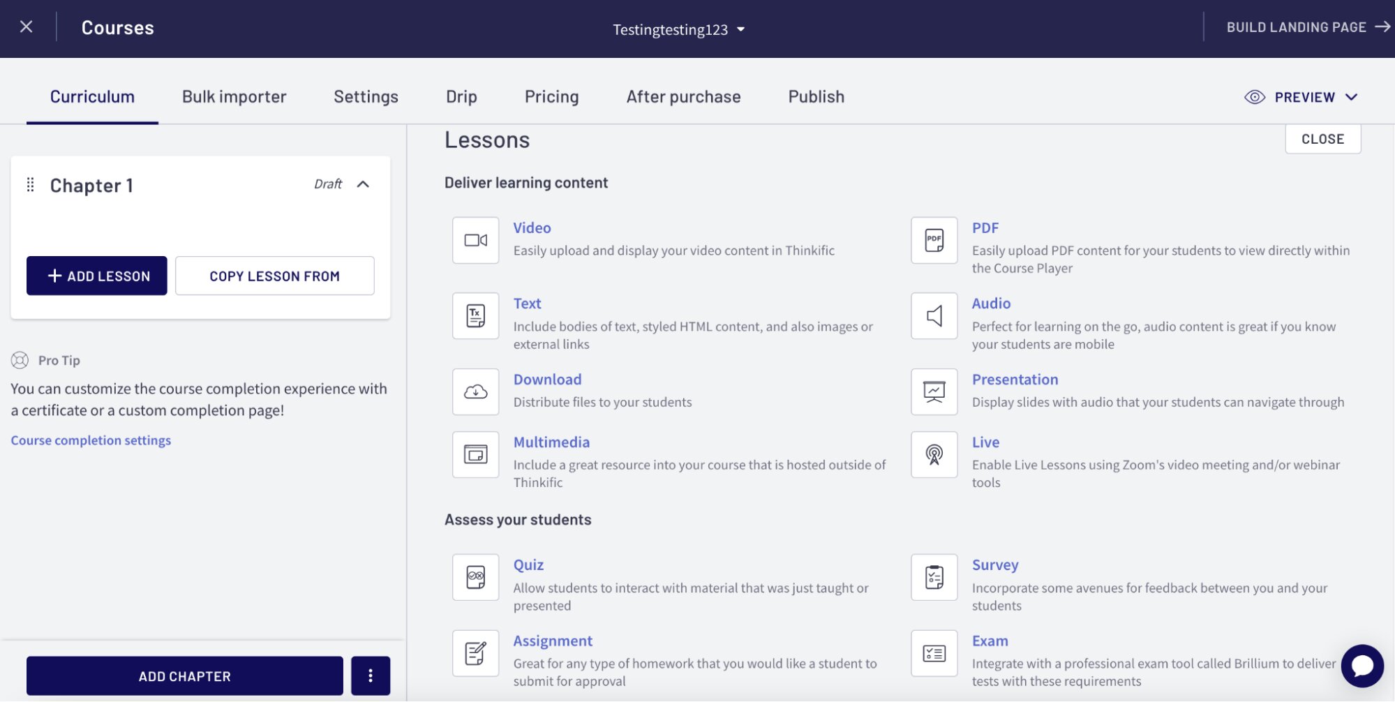 Creador de cursos en línea de Thinkific