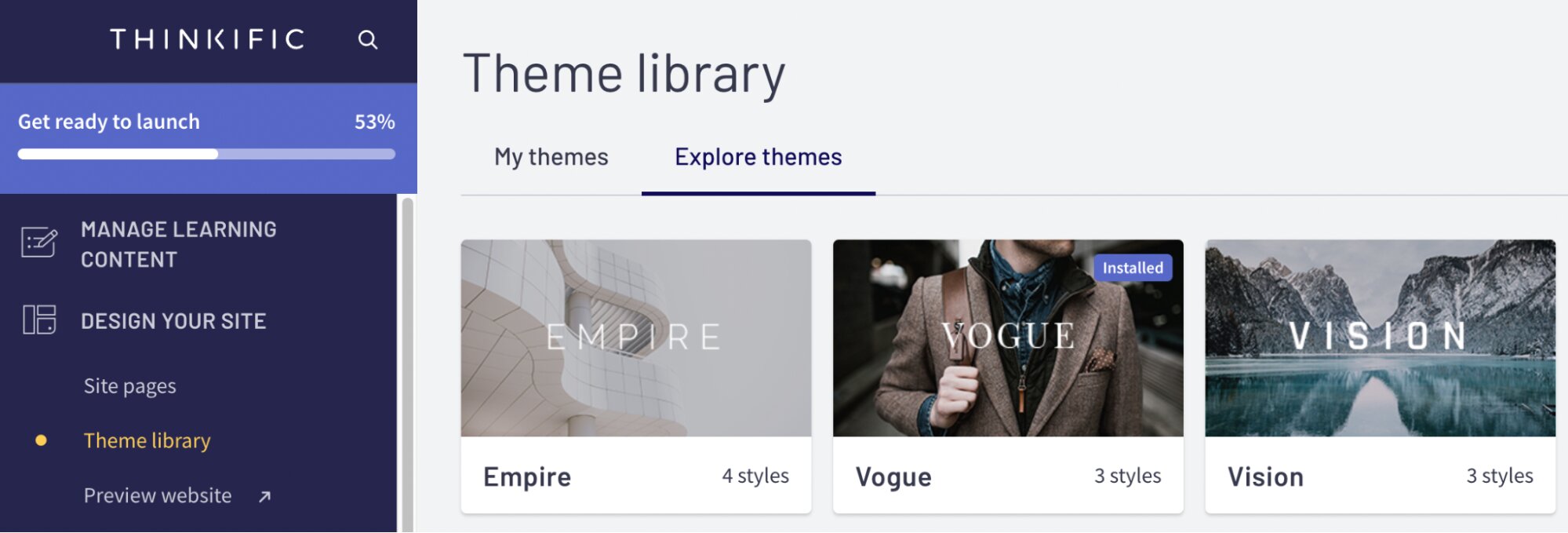 Biblioteca de temas de Thinkific