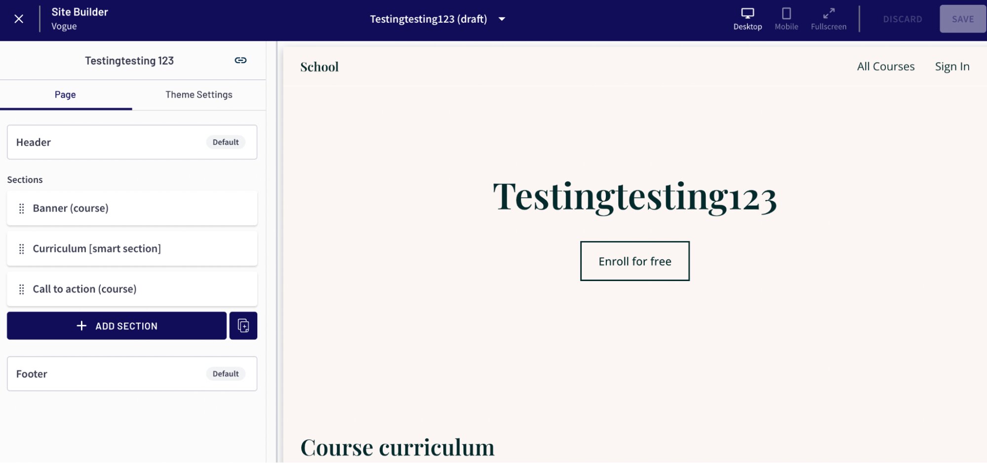 Creador de sitios web de Thinkific