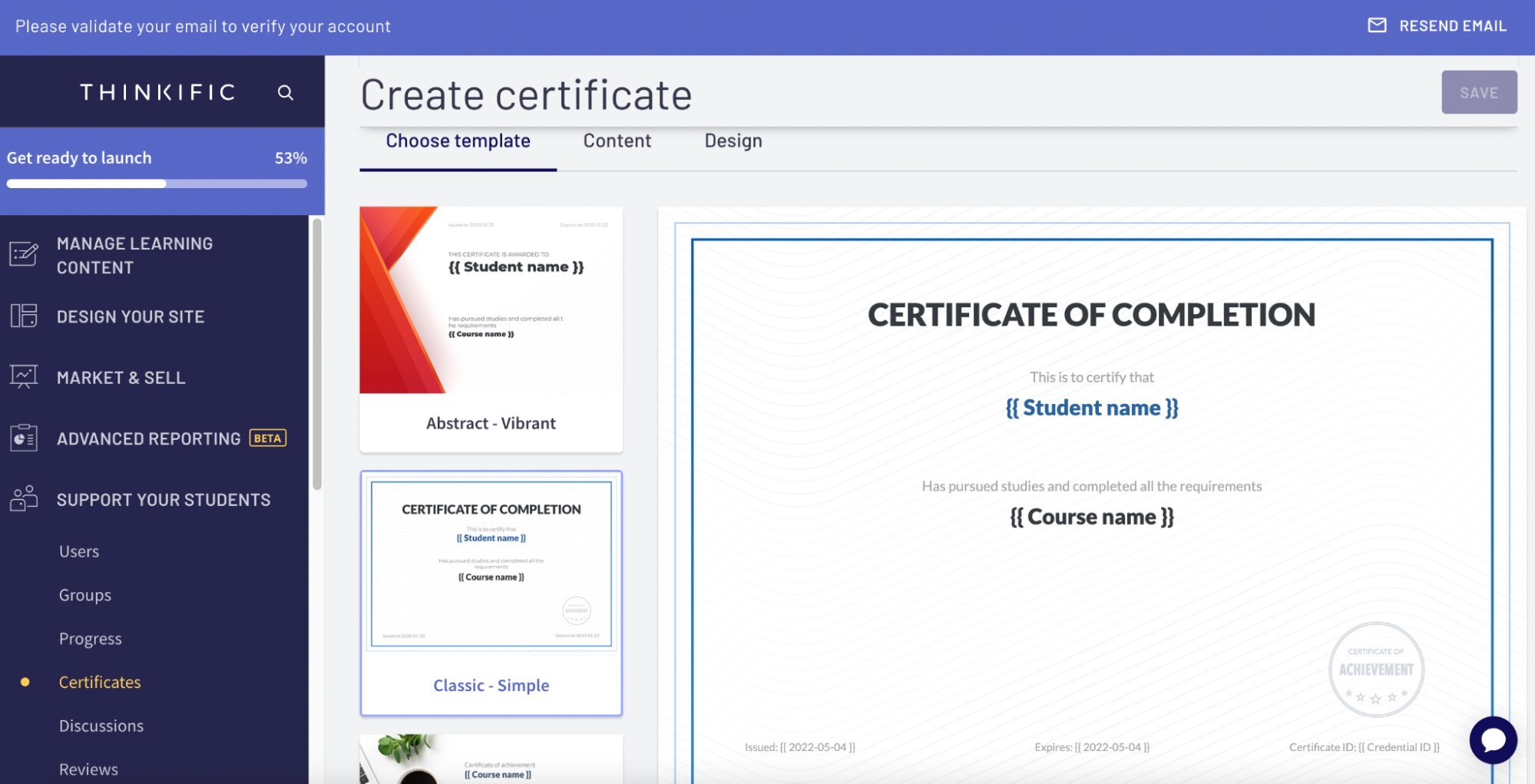 Creador de certificados de Thinkific
