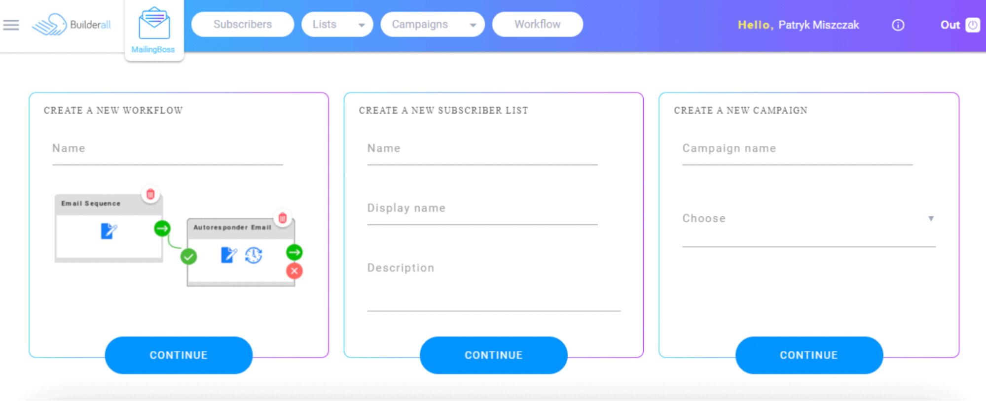 Dashboard do MailingBoss da Builderall