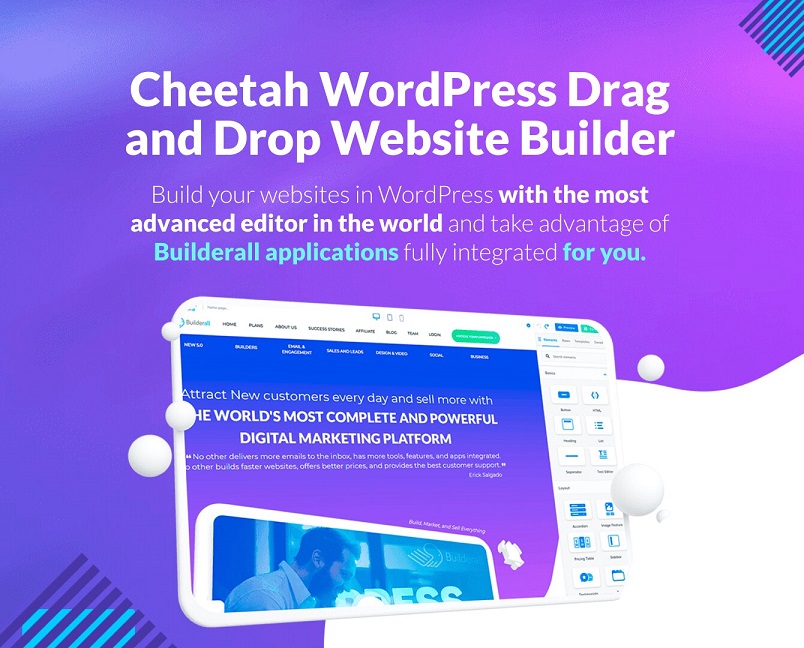 Construtor de sites de arrastar e soltar Cheetah para WordPress da Builderall