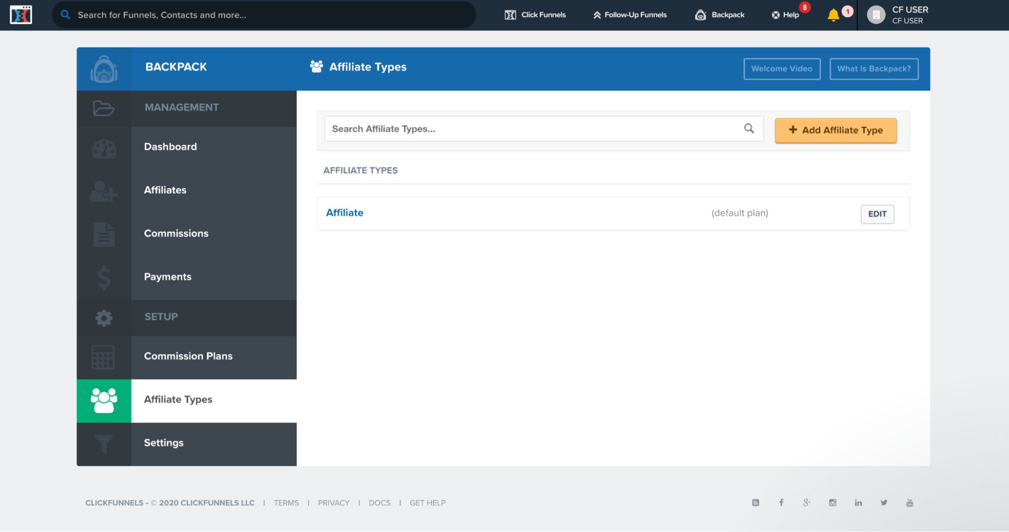 Programa de afiliados Backpack, do ClickFunnels