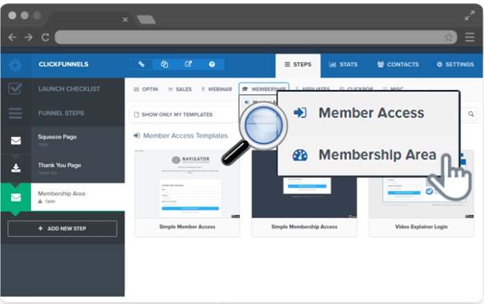 Construtor de sites de membros do ClickFunnels