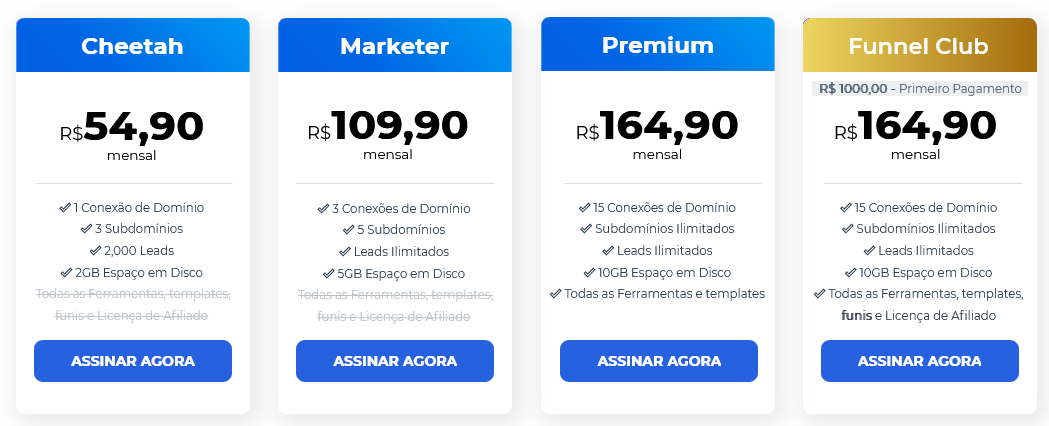 Planos de assinatura da Builderall