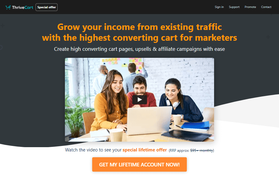 Die Homepage von ThriveCart