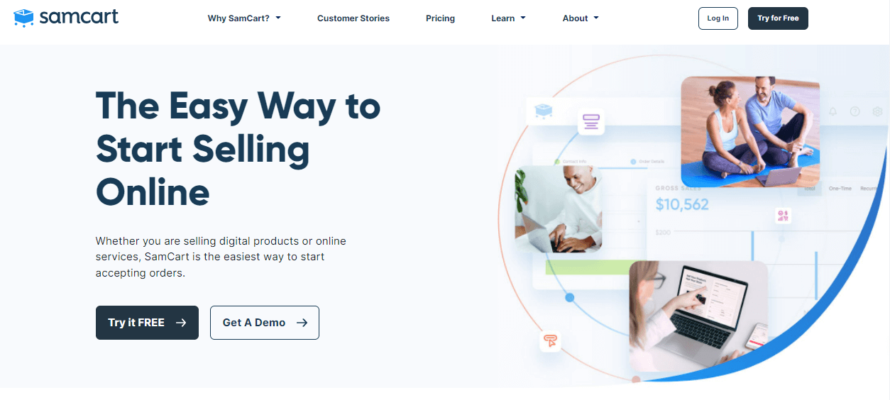 Die Homepage von SamCart