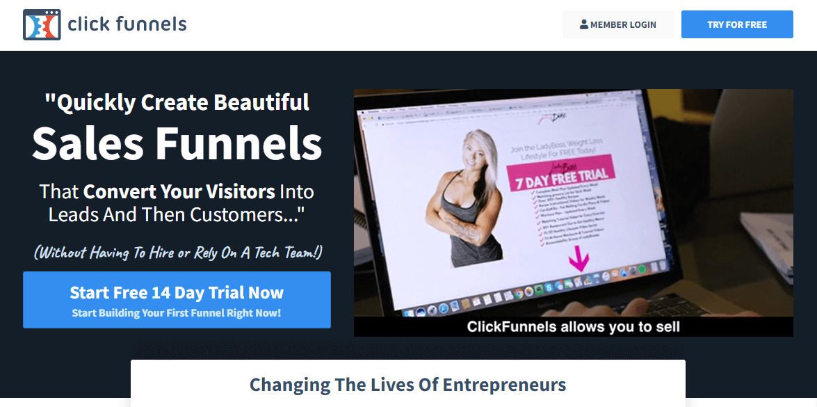 Die Homepage von ClickFunnels