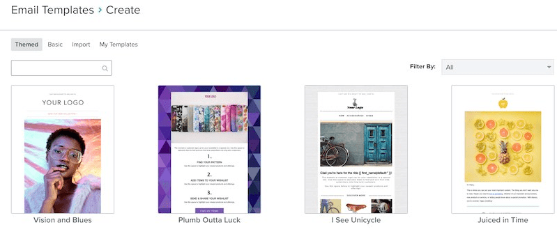 Ejemplos de las plantillas de correo electrónico prediseñadas de Klaviyo