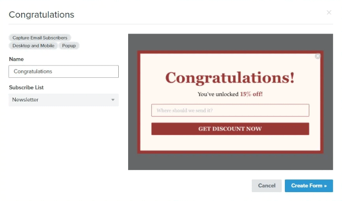 Ejemplo de un formulario de suscripción en Klaviyo