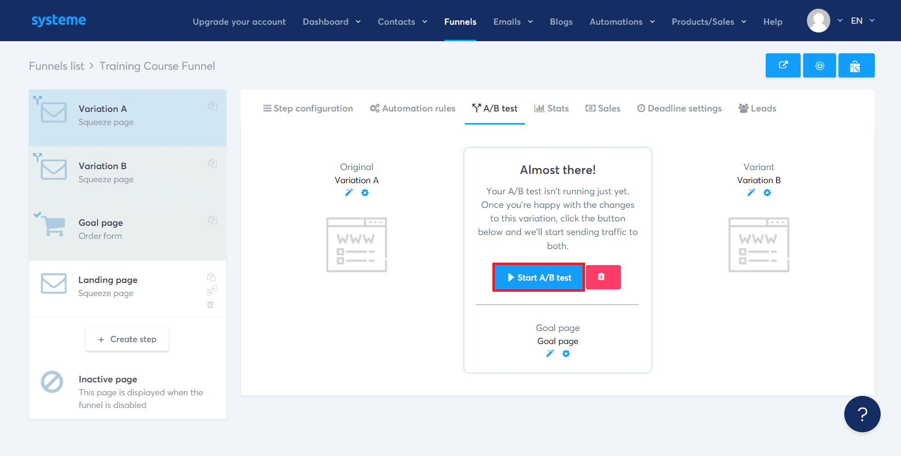 A/B Tests bei systeme.io