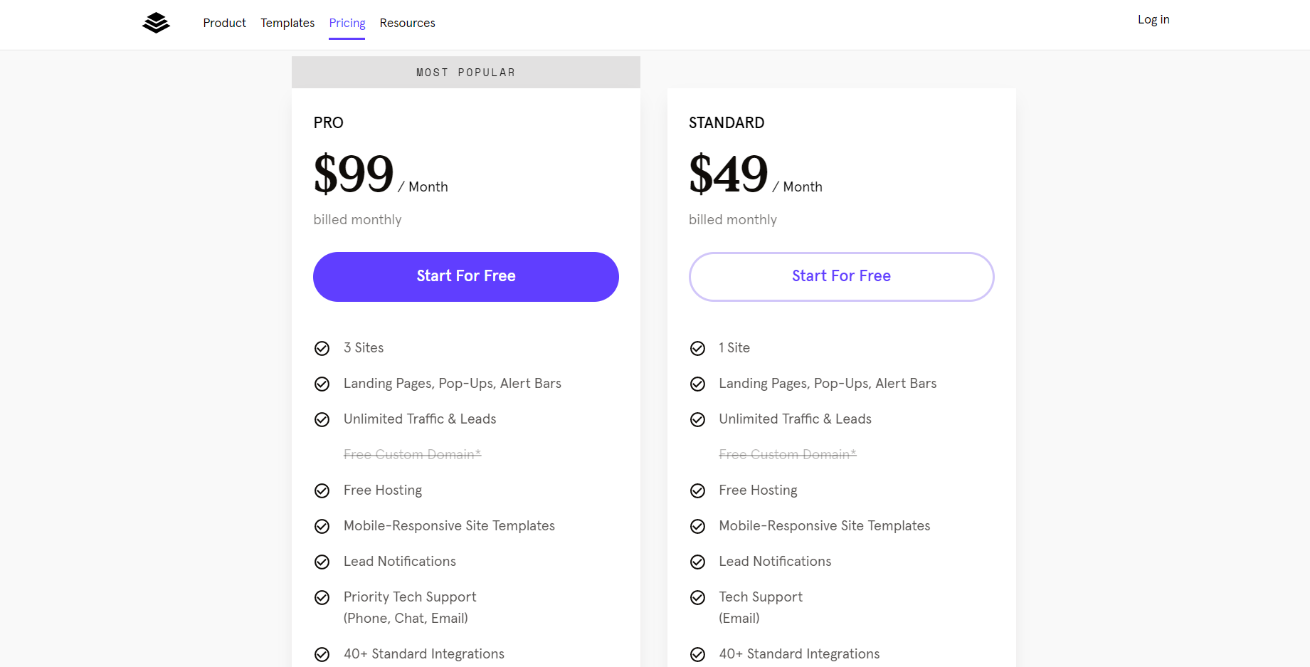Preispläne von Leadpages