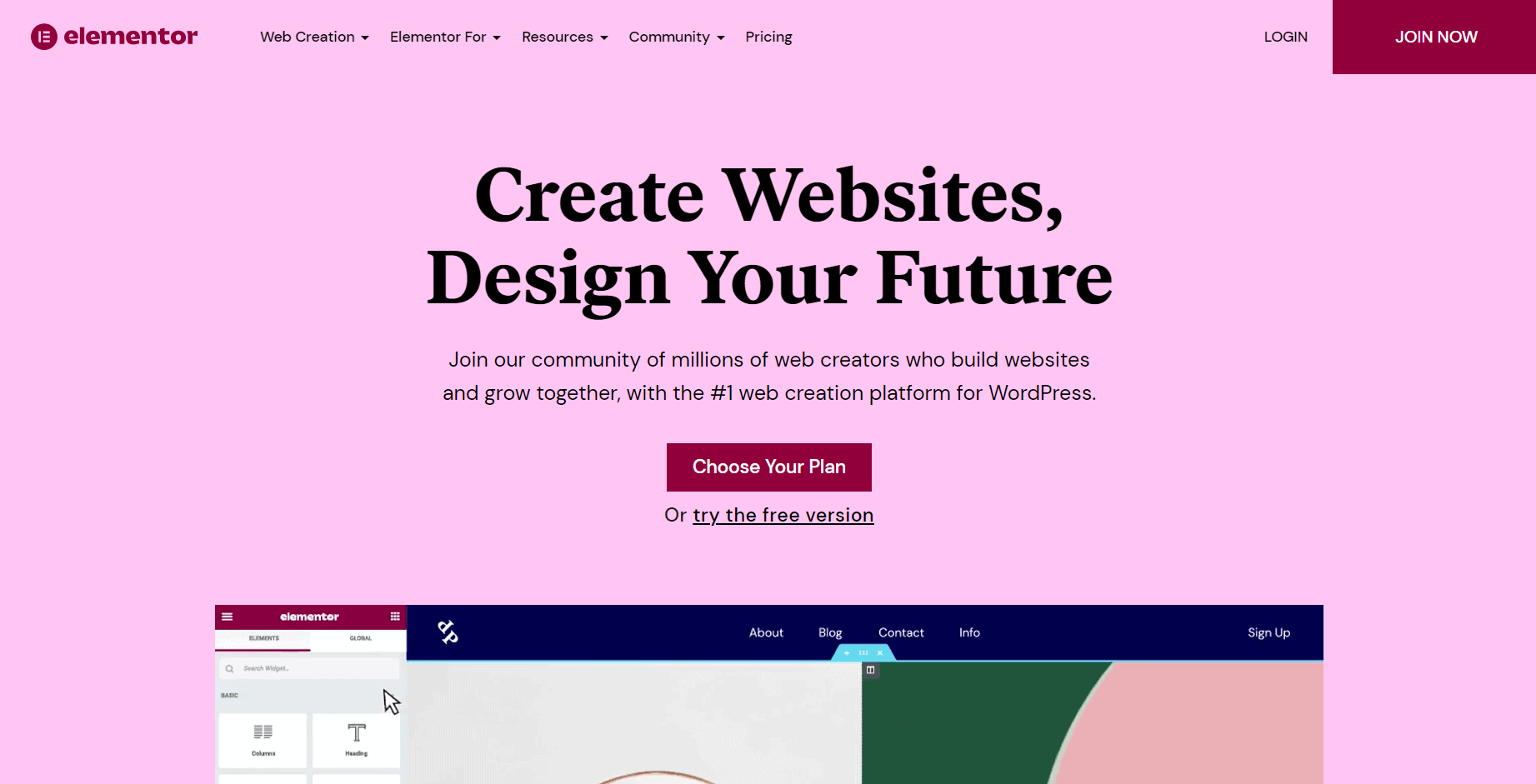 Die Elementor Homepage