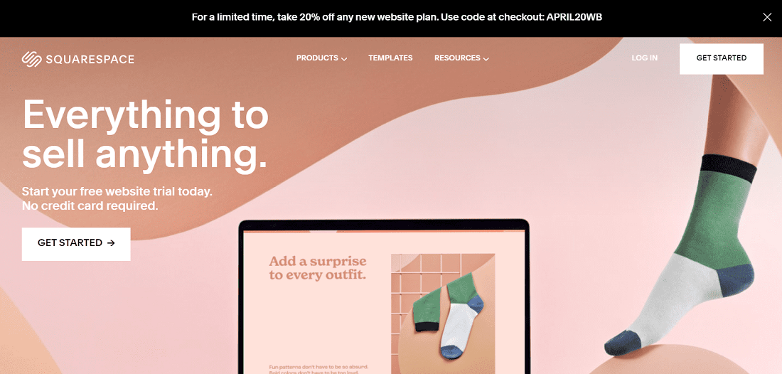 Die Homepage von Squarespace