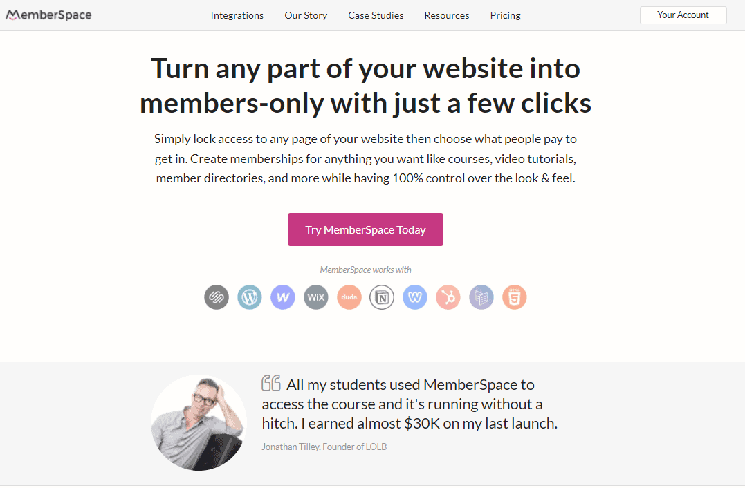 Die Homepage von MemberSpace