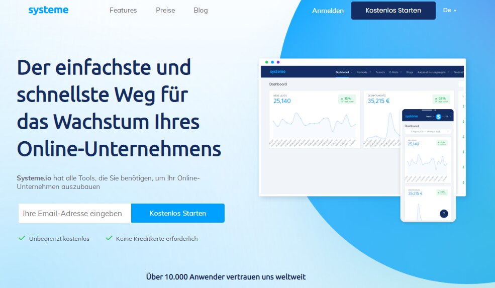 Die Homepage von systeme.io
