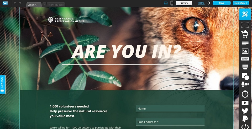 Creador de páginas de captura de GetResponse