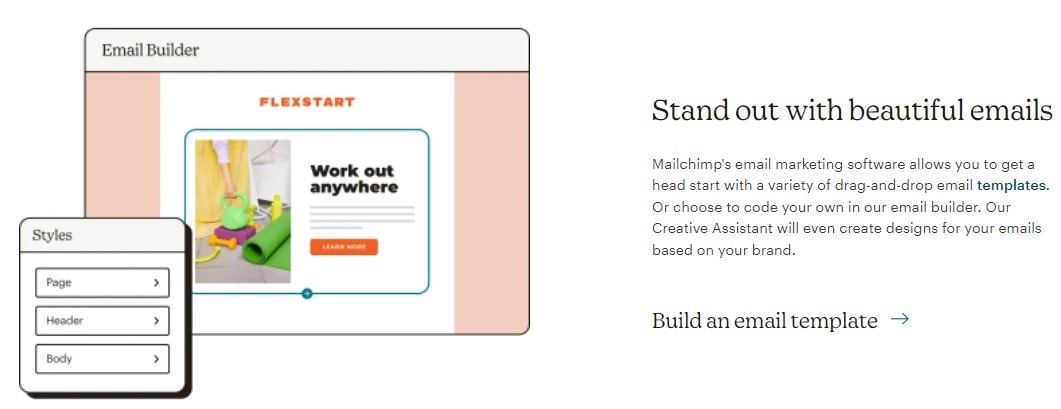 Página de marketing por correo electrónico de Mailchimp