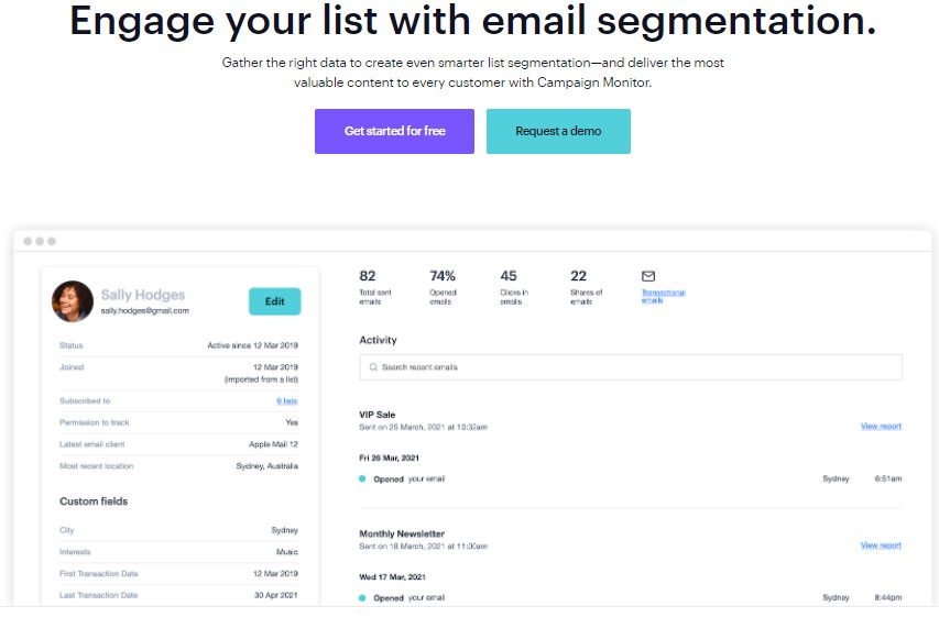 Página de segmentación de Campaign Monitor