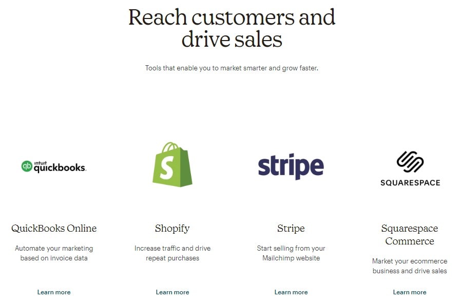 Página de integraciones de Mailchimp