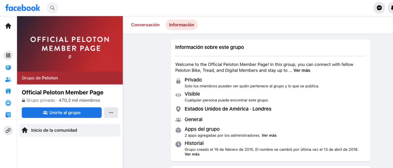 El grupo de Facebook de Peloton