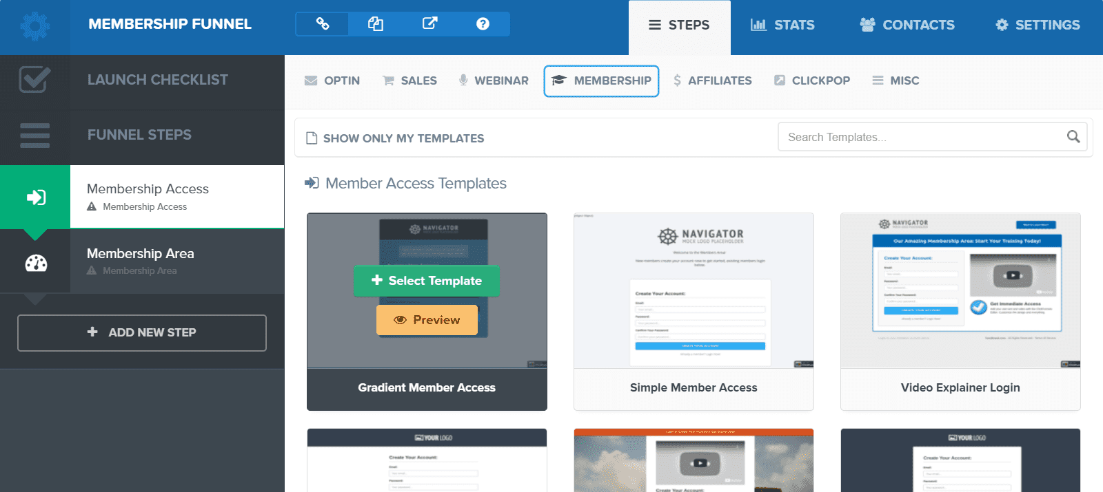 Das Mitglieder-Dashboard von ClickFunnels