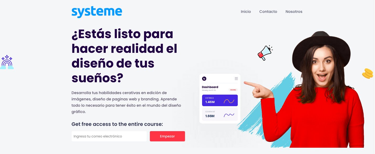 Una de las plantillas de página de captura de systeme.io