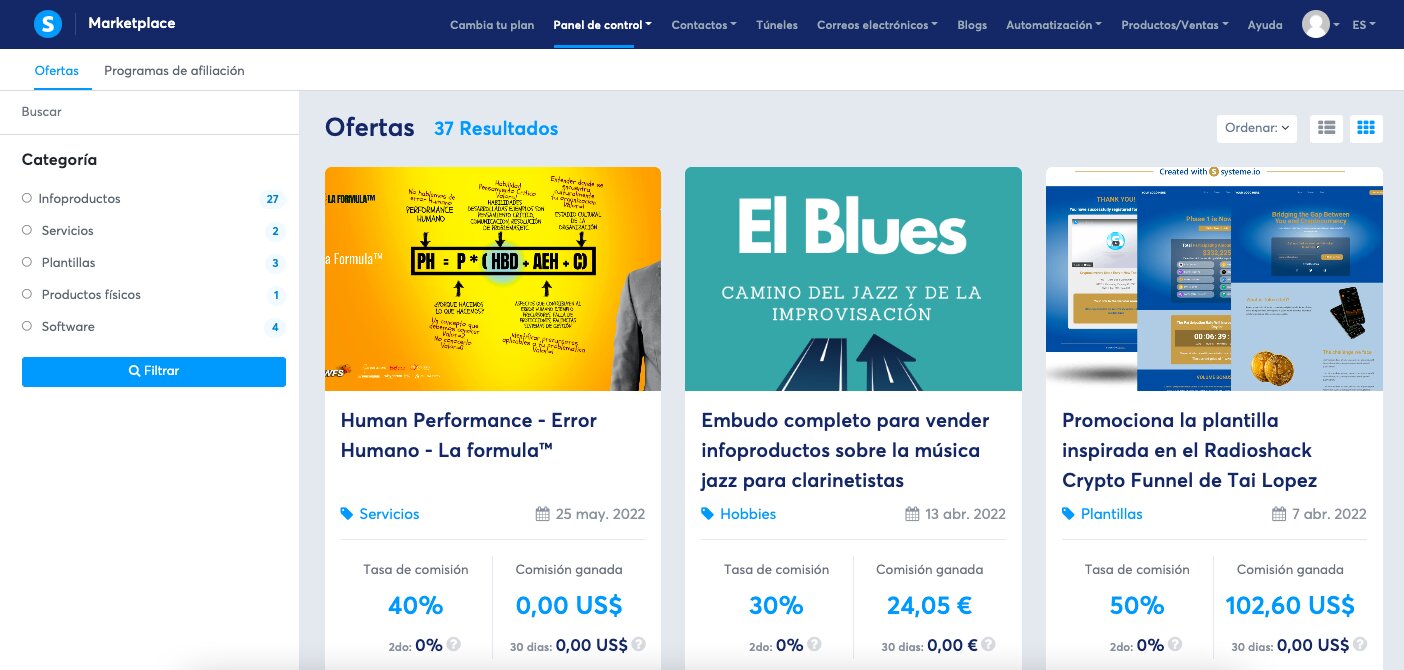 El marketplace de afiliados de systeme.io