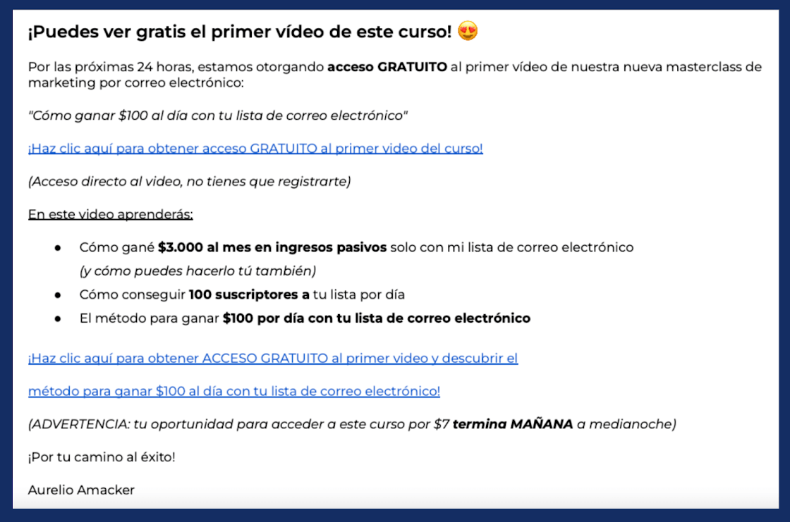 Campaña de correo electrónico de llamado a la acción de systeme.io