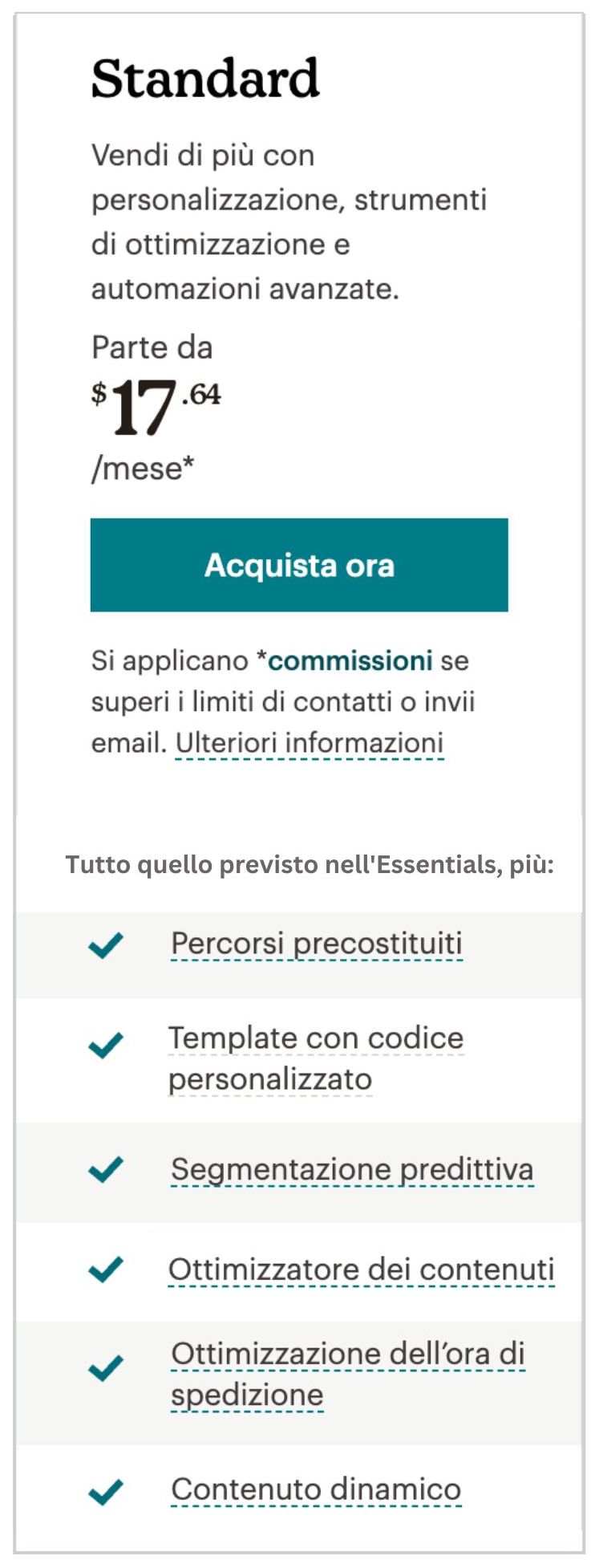 Piano Standard di Mailchimp