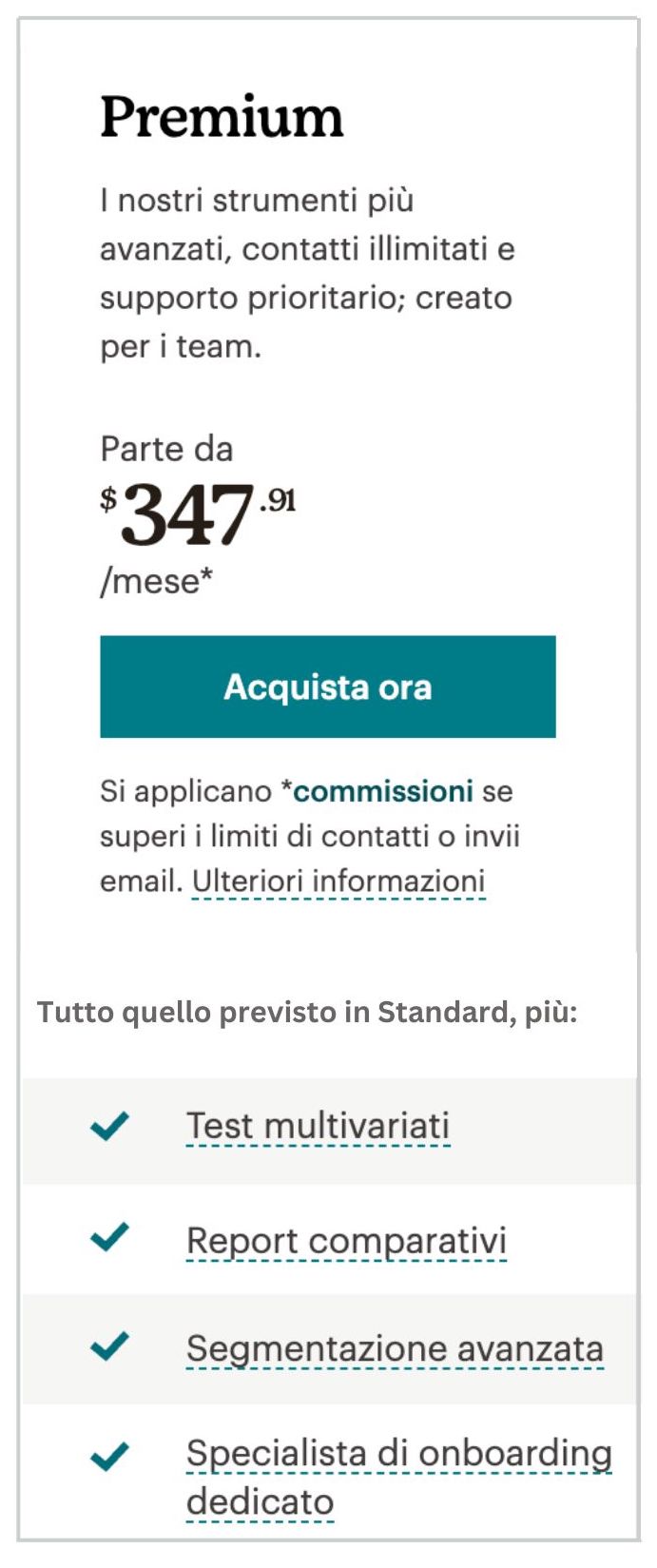 Piano Premium di Mailchimp