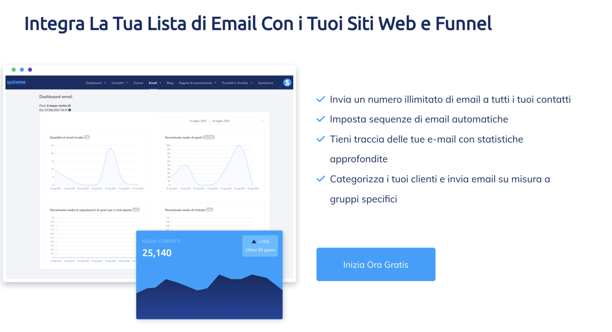 Funzione di email marketing di systeme.io