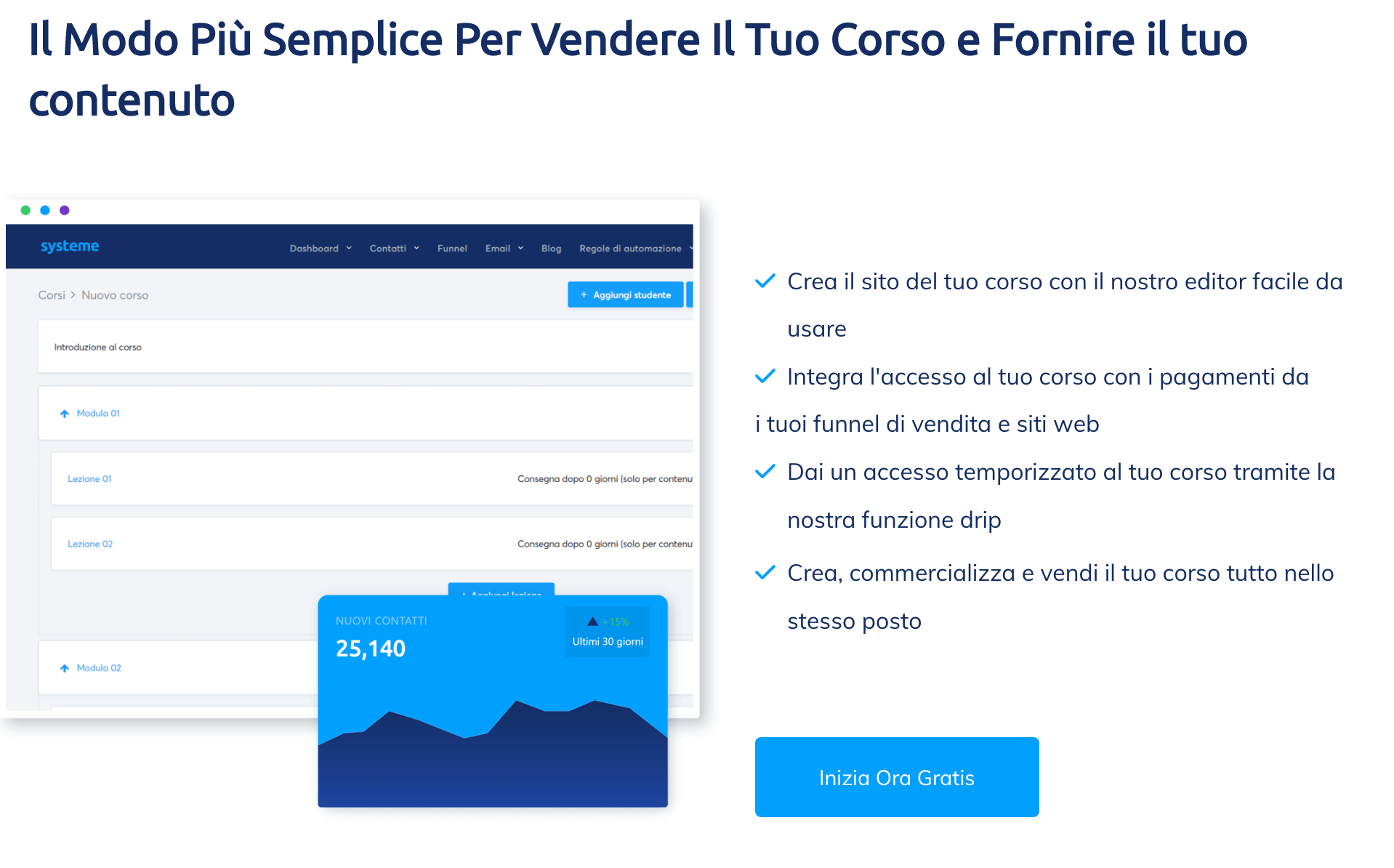 Funzione di systeme.io per la creazione e la vendita di corsi online