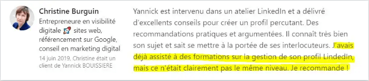 Un témoignage d’une formation de Yannick Bouissière