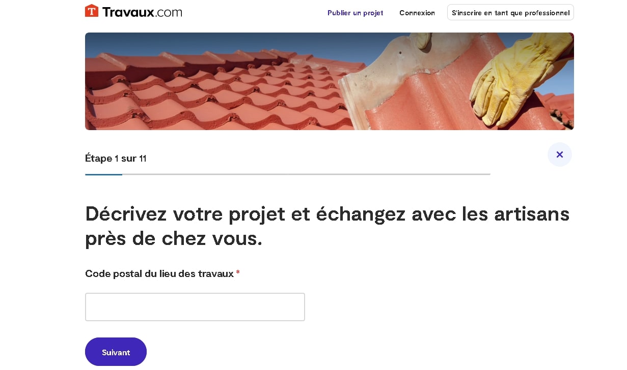 Exemple de landing page de Travaux.com
