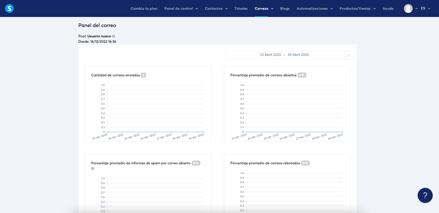 Panel de correo electrónico en systeme.io 